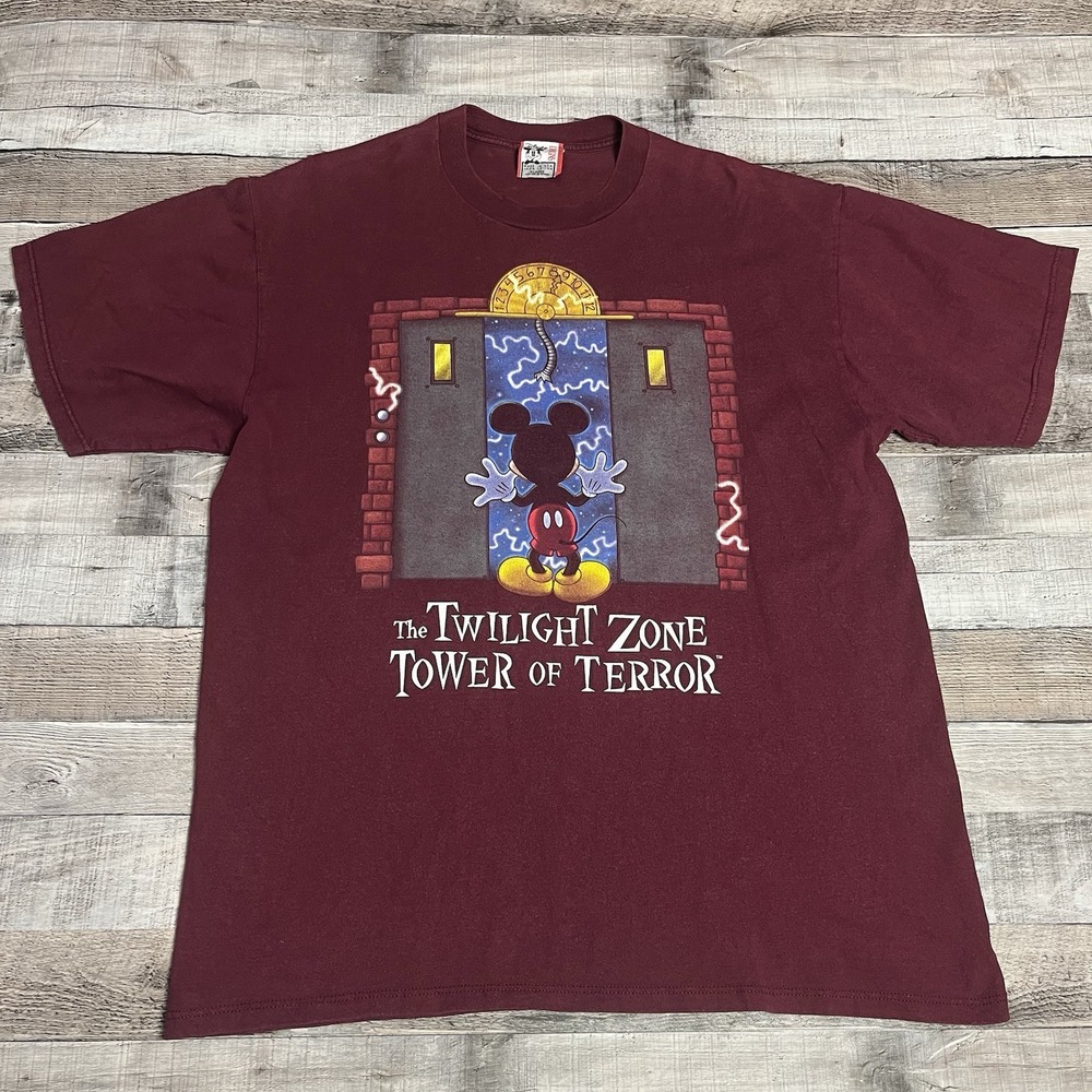 Tower Of Terror Shirt Size XL Red Vintage 90s Twilight Zone Mickey Mouse Disney